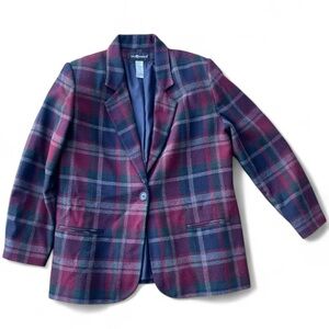 Vintage Sag Harbor Wool Blend Maroon/black & grey plaid blazer jacket - size 16